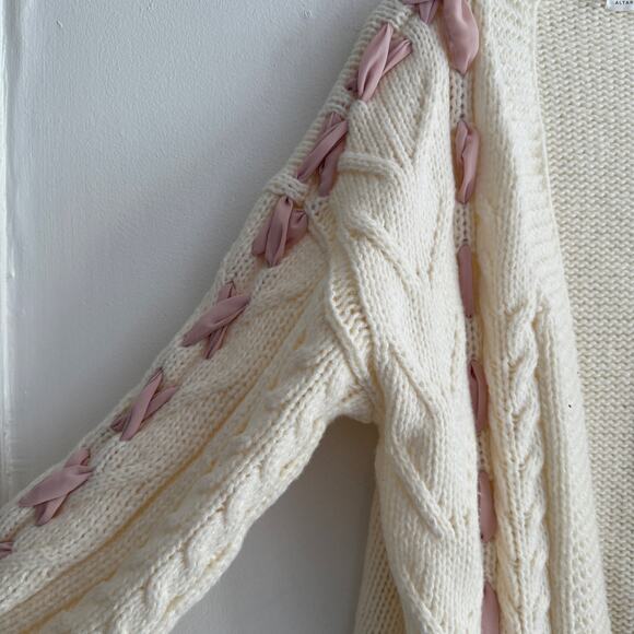 Altar’d State Callie Ribbon Chunky Knit Cardigan Small Coquette Cottagecore Fall - Picture 5 of 6